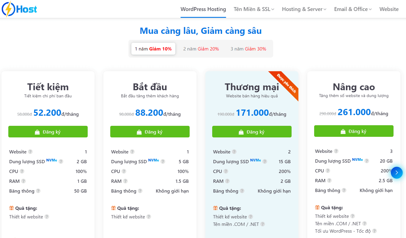 Đăng ký WordPress Hosting SSD NVME với hiệu xuất vượt trội.