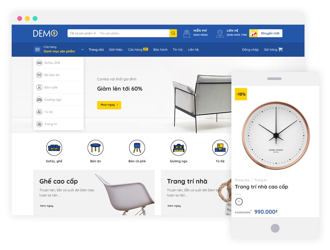 mẫu website siêu thị nội thất