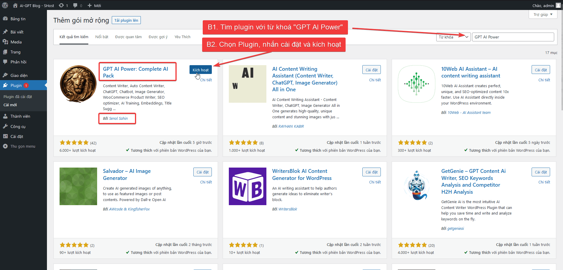 Hướng dẫn cài đặt Plugin GPT AI Power